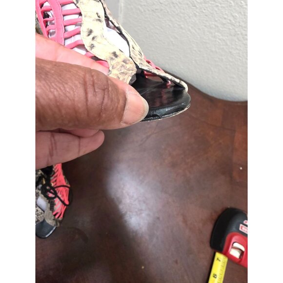 Ted Baker London Neon Pink & Snakeskin Lace-Up Open Toe Heels Size 37.5 - Picture 14 of 15